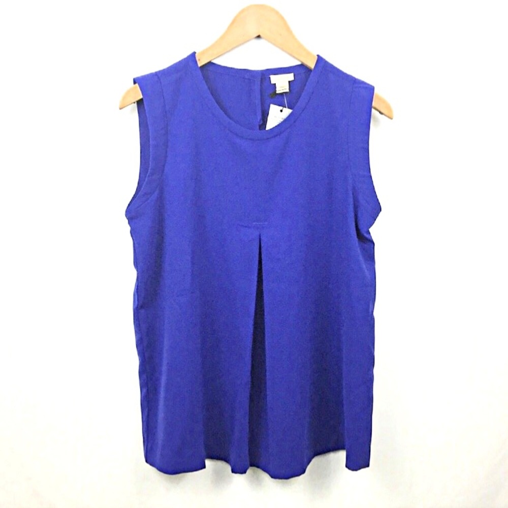 J. Crew Petite Blue Sleeveless Blouse Size 6P Pleated Front NEW